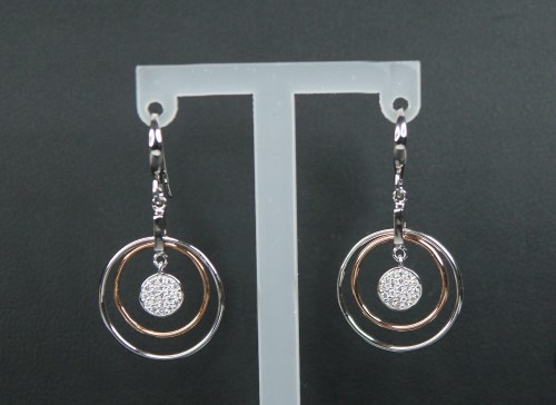 Sterling Silver CZ Rose Gold Plated 3 Graduated Hoop Drop Earrings